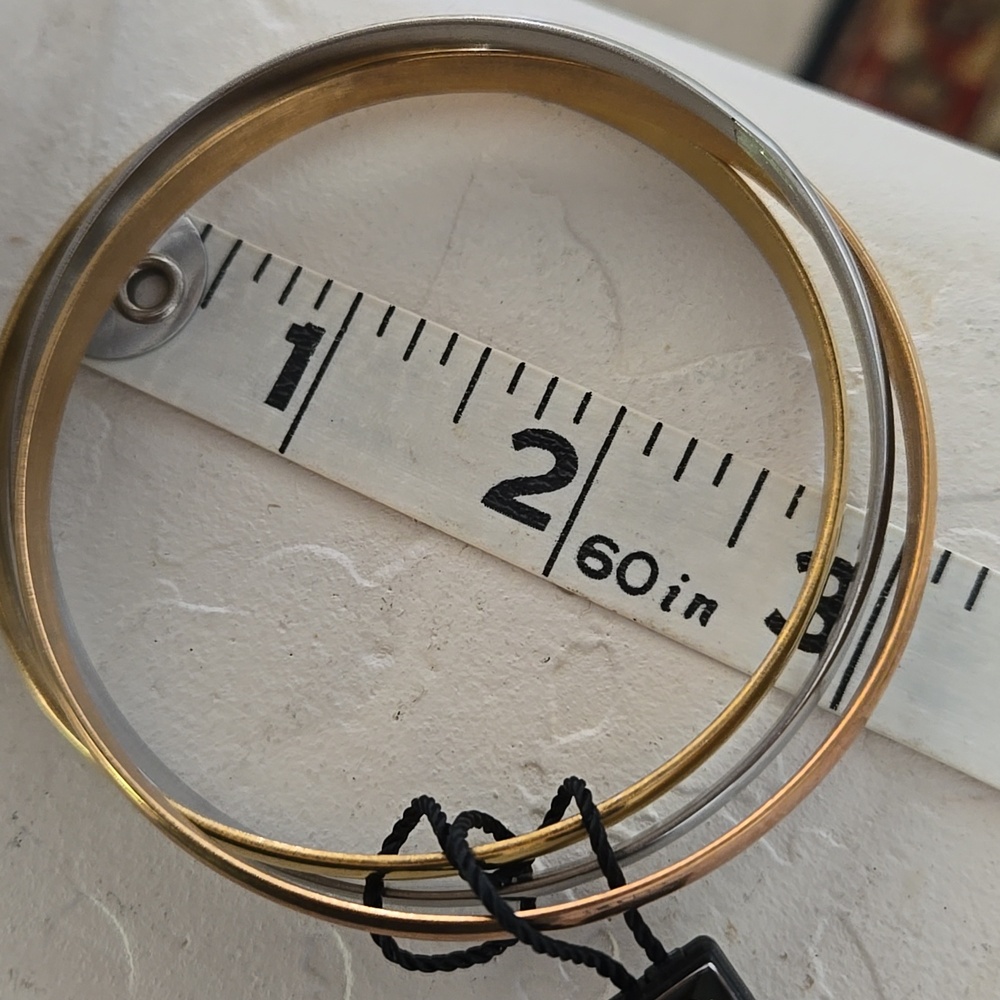 Tri-Tone Women's Linked Bangle Bracelet Set - Gold, Rose Gold & Silver - Picture 2 of 9